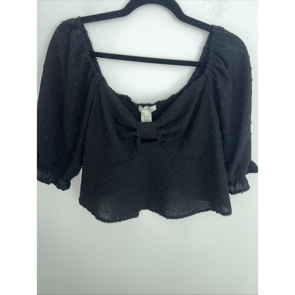 Urban Romantics Large Black Small Polka Dots Crop Top Balloon Sleeves